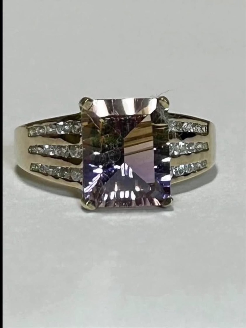XL Ametrine Gold diamond ring 14K gold on 925 crystal cz sz 7 Le Vian Effy style
